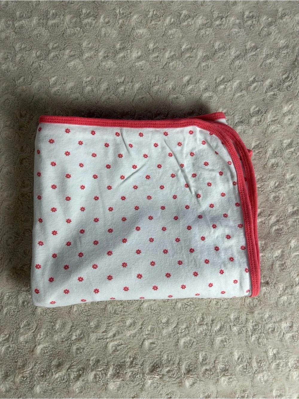 Carter's Coral Pink Floral Baby Blanket White Single Ply Jersey Knit Thin